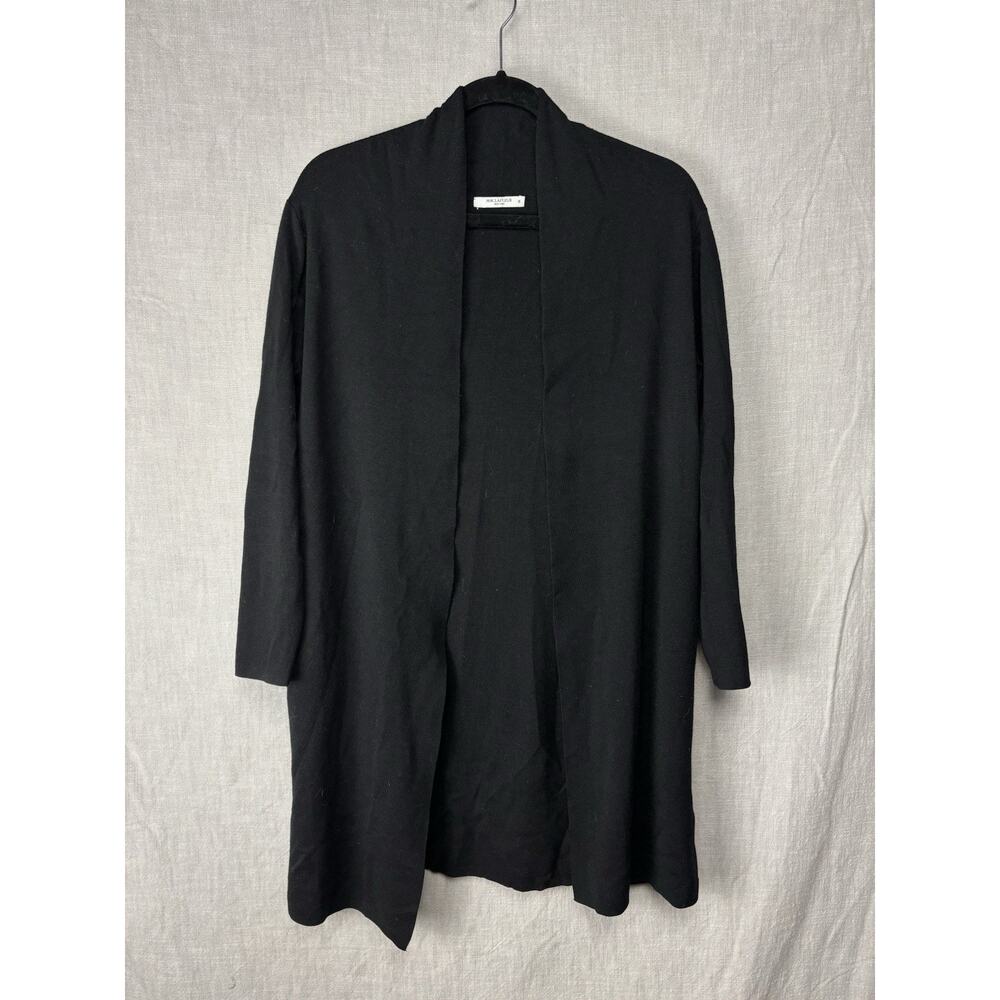 MM Lafleur womens M merino wool long line open front black cardigan sweater
